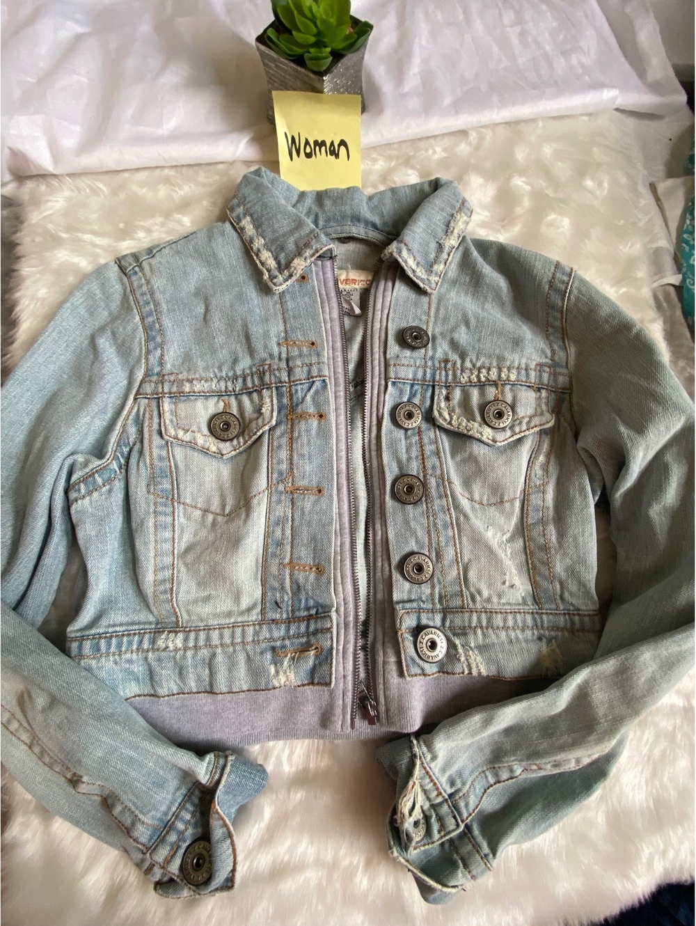 Cavaricci Women's Light Blue Denim Jacket with French Terry